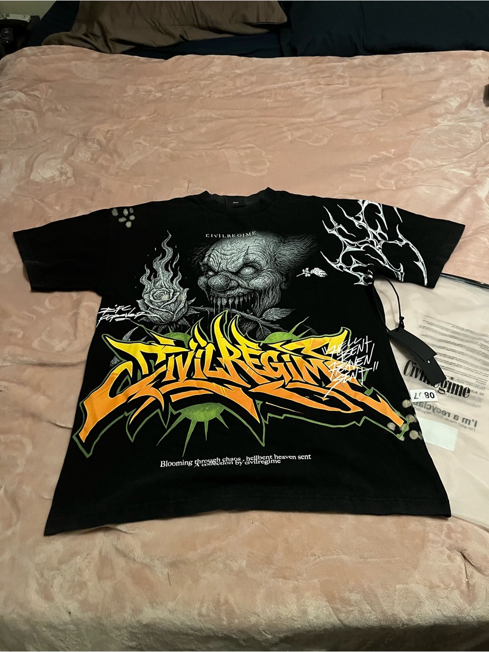 Civil Regime Black Short Sleeve Graphic Tee with Yellow & Green Print